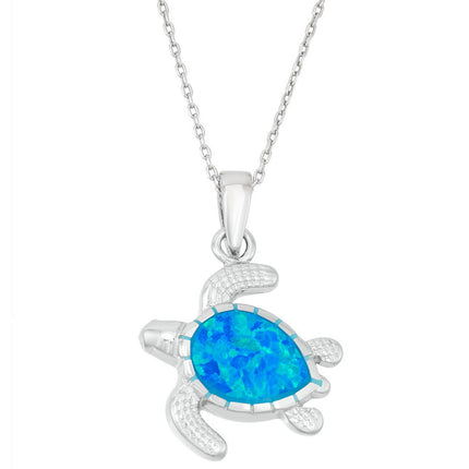 Women's Pendant - Sterling Silver Blue Inlay Opal Turtle Design | K-7271 ,
