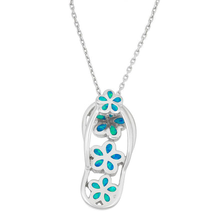 Women's Pendant - Silver Blue Inlay Opal Flower Designed Flip Flop| K-7308 ,