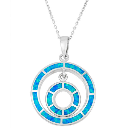 Women's Pendant - Sterling Silver Blue Inlay Double Open Circles | K-7315 ,