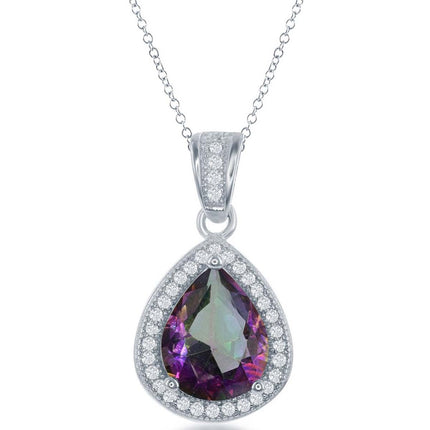 Classic Women's Pendant - Sterling Silver Simulated Rainbow CZ Teardrop | K-7571 ,