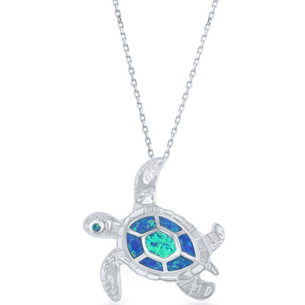 Women's Pendant - Sterling Silver Blue Inlay Opal Turtle Design | K-7612 ,