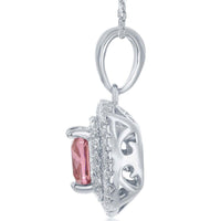 Classic Women's Pendant - Sterling Silver Center Pink CZ with CZ Border | K-7944 ,