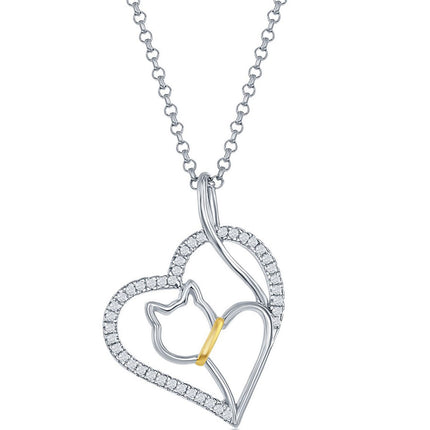 Classic Women's Pendant - Sterling Silver CZ Heart with Center Cat Cut-Out | K-8230 ,