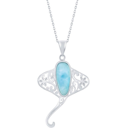 Women's Pendant - Sterling Silver Stingray Larimar | K-8292 ,
