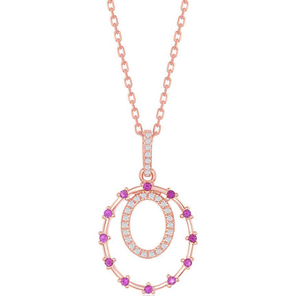 Classic Women's Pendant - Sterling Silver Rose Double Circle and Ruby CZ | K-8335 ,