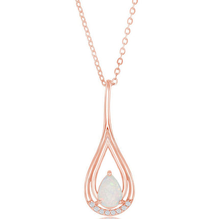 Women's Pendant - Sterling Silver Rose Gold White Opal with CZ | K-8481-RG ,
