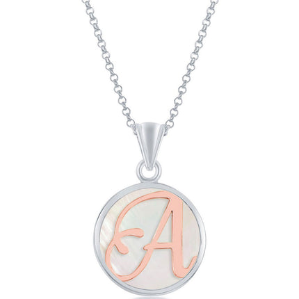 Classic Women's Pendant - Sterling Silver MOP and Rose Gold A Script Initial | K-8602 ,