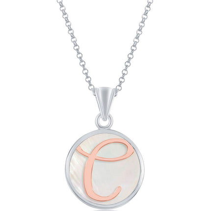 Classic Women's Pendant - Sterling Silver MOP and Rose Gold C Script Initial | K-8604 ,