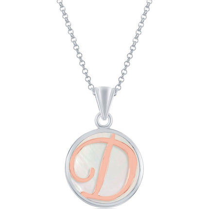 Classic Women's Pendant - Sterling Silver MOP and Rose Gold D Script Initial | K-8605 ,