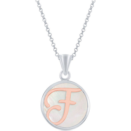 Classic Women's Pendant - Sterling Silver MOP and Rose Gold F Script Initial | K-8607 ,