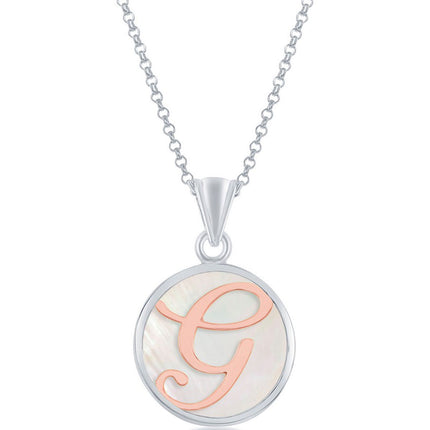 Classic Women's Pendant - Sterling Silver MOP and Rose Gold G Script Initial | K-8608 ,