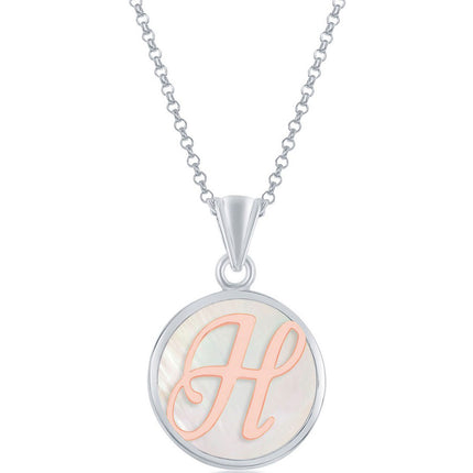 Classic Women's Pendant - Sterling Silver MOP and Rose Gold H Script Initial | K-8609 ,