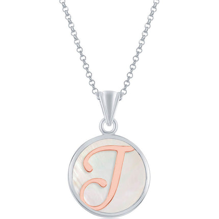 Classic Women's Pendant - Sterling Silver MOP and Rose Gold I Script Initial | K-8611 ,