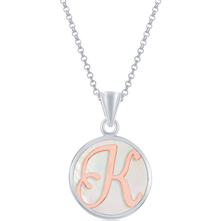 Classic Women's Pendant - Sterling Silver MOP and Rose Gold K Script Initial | K-8613 ,