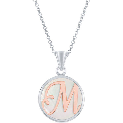 Classic Women's Pendant - Sterling Silver MOP and Rose Gold M Script Initial | K-8615 ,