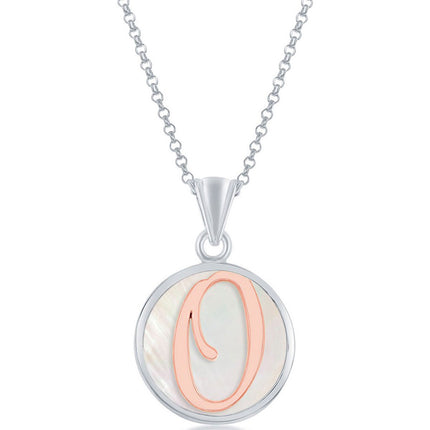 Classic Women's Pendant - Sterling Silver MOP and Rose Gold O Script Initial | K-8617 ,