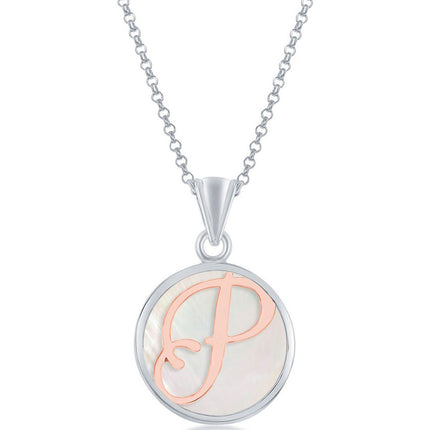 Classic Women's Pendant - Sterling Silver MOP and Rose Gold P Script Initial | K-8618 ,
