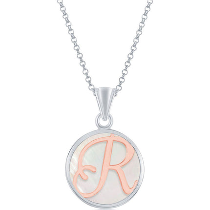 Classic Women's Pendant - Sterling Silver MOP and Rose Gold R Script Initial | K-8620 ,
