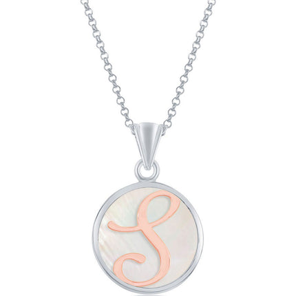 Classic Women's Pendant - Sterling Silver MOP and Rose Gold S Script Initial | K-8621 ,