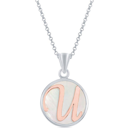 Classic Women's Pendant - Sterling Silver MOP and Rose Gold U Script Initial | K-8623 ,