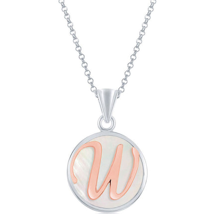 Classic Women's Pendant - Sterling Silver MOP and Rose Gold W Script Initial | K-8625 ,