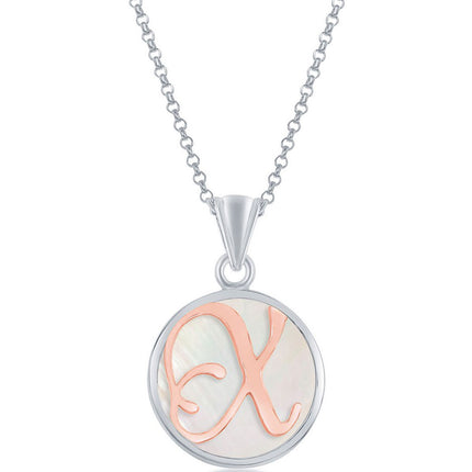 Classic Women's Pendant - Sterling Silver MOP and Rose Gold X Script Initial | K-8626 ,