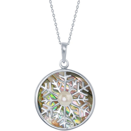 Classic Women's Pendant - Silver Abalone Snowflake with Freshwater Pearl | K-8665 ,