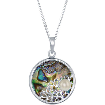 Classic Women's Pendant - Silver Abalone Tree Branch with Freshwater Pearl | K-8666 ,