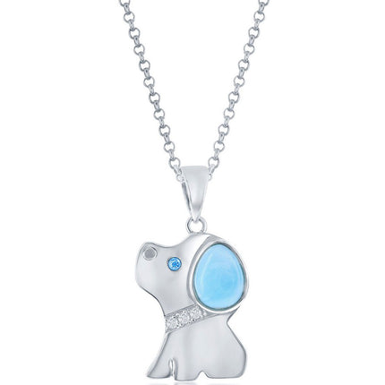 Women's Pendant - Silver Pear-Shaped Larimar with CZ Dog | K-8682 ,