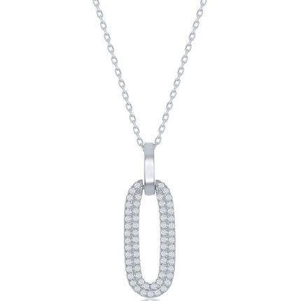 Classic Women's Pendant - Sterling Silver Oval Micro Pave CZ Door Knocker | K-8691 ,