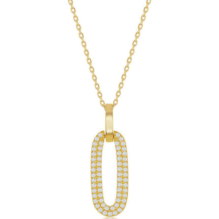 Classic Women's Pendant - Silver Gold Oval Micro Pave CZ Door Knocker | K-8691-GP ,