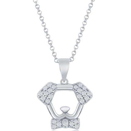 Classic Women's Pendant - Sterling Silver White Cubic Zirconia Dog Print | K-8697 ,