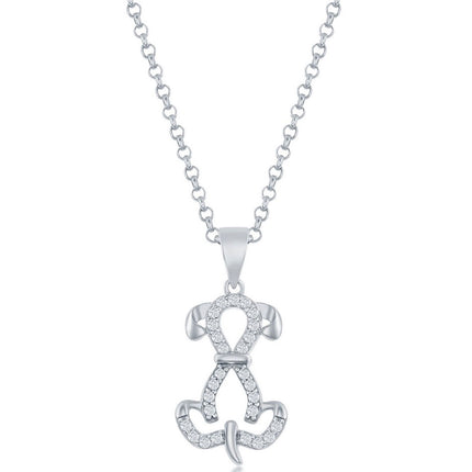 Classic Women's Pendant - Sterling Silver White Cubic Zirconia Sitting Dog | K-8699 ,
