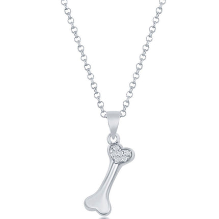 Classic Women's Pendant - Sterling Silver White Cubic Zirconia Dog Bone | K-8700 ,