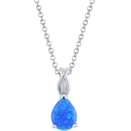 Women's Pendant with Chain - Sterling Silver Pear-Shaped Blue Opal | K-8704 ,