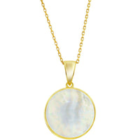 Classic Women's Pendant - Sterling Silver Gold CZ Sun Design Round MOP | K-8719 ,
