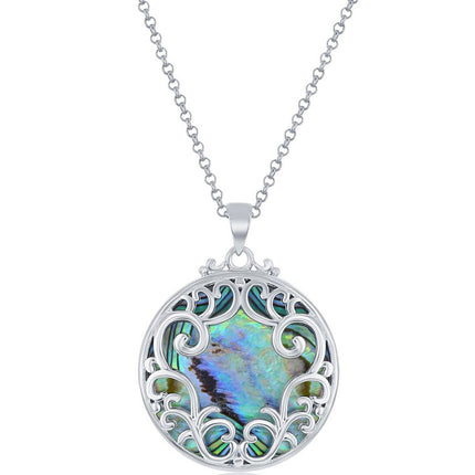 Classic Women's Pendant - Sterling Silver Designed Round Abalone With chain| K-8723 ,