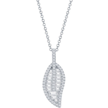 Classic Women's Pendant - Sterling Silver Round and Baguette White CZ Leaf | K-8724 ,