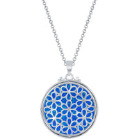 Women's Pendant - Sterling Silver Round Filigree Design Blue Opal | K-8725 ,