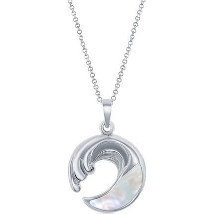 Classic Women's Pendant - Sterling Silver White Mother of Pearl Wave Design | K-8739 ,