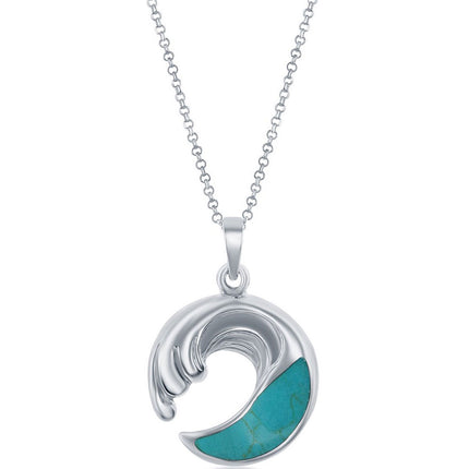 Classic Women's Pendant - Sterling Silver Rhodium Plated Turquoise Wave | K-8740 ,