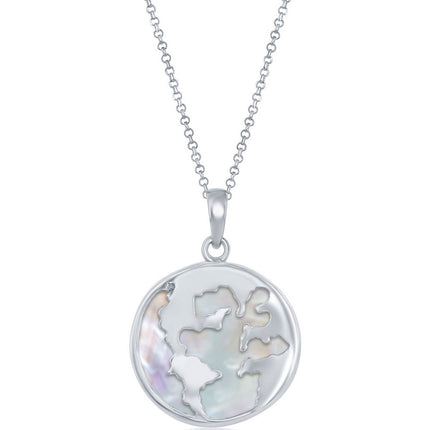 Classic Women's Pendant - Sterling Silver White Mother of Pearl and Globe | K-8743 ,