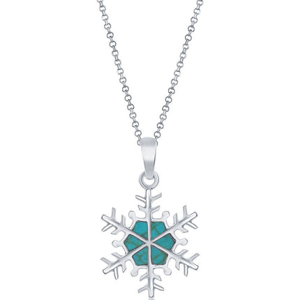 Classic Women's Pendant - Sterling Silver Rhodium Plated Turquoise Snowflake | K-8772 ,