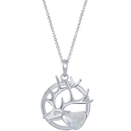 Classic Women's Pendant - Sterling Silver White Mother of Pearl Reindeer | K-8775 ,