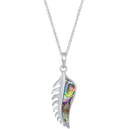 Classic Women's Pendant - Sterling Silver Rhodium Plated Abalone Leaf Shape | K-8802 ,