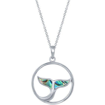 Classic Women's Pendant - Sterling Silver Rhodium Plated Abalone Whale Tale | K-8806 ,