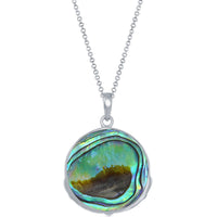 Classic Women's Pendant - Sterling Silver Abalone Round Claddagh Design | K-8810 ,