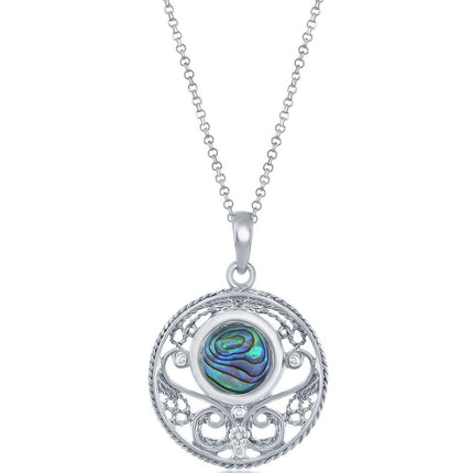 Classic Women's Pendant - Sterling Silver Shell Designed Abalone Filigree | K-8831 ,