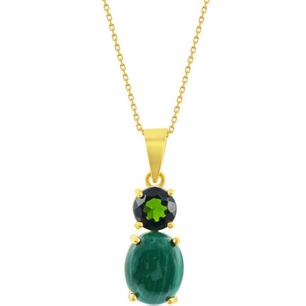 Classic Women's Pendant - Gold Plated Oval Malachite and Chrome Diopside | K-8853 ,