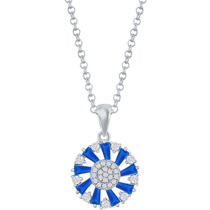 Classic Women's Pendant - Sterling Silver Baguette Blue Spinel CZ Circle | K-8862 ,